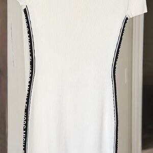 White Ribbed Dress with Black Side Stripes